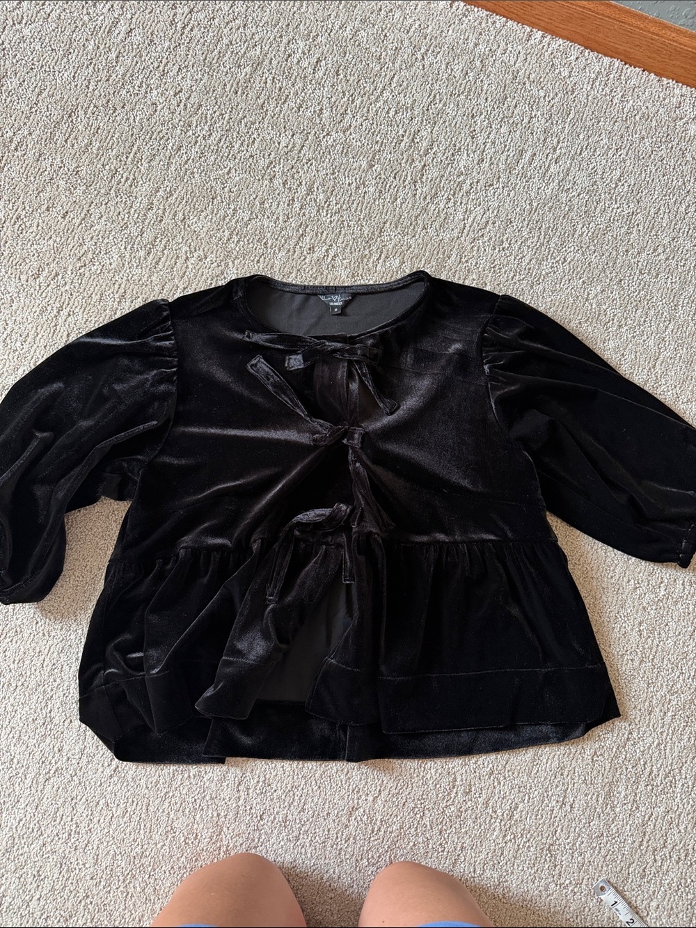 Velvet Heart Black Velvet Tie-Front Peplum Jacket